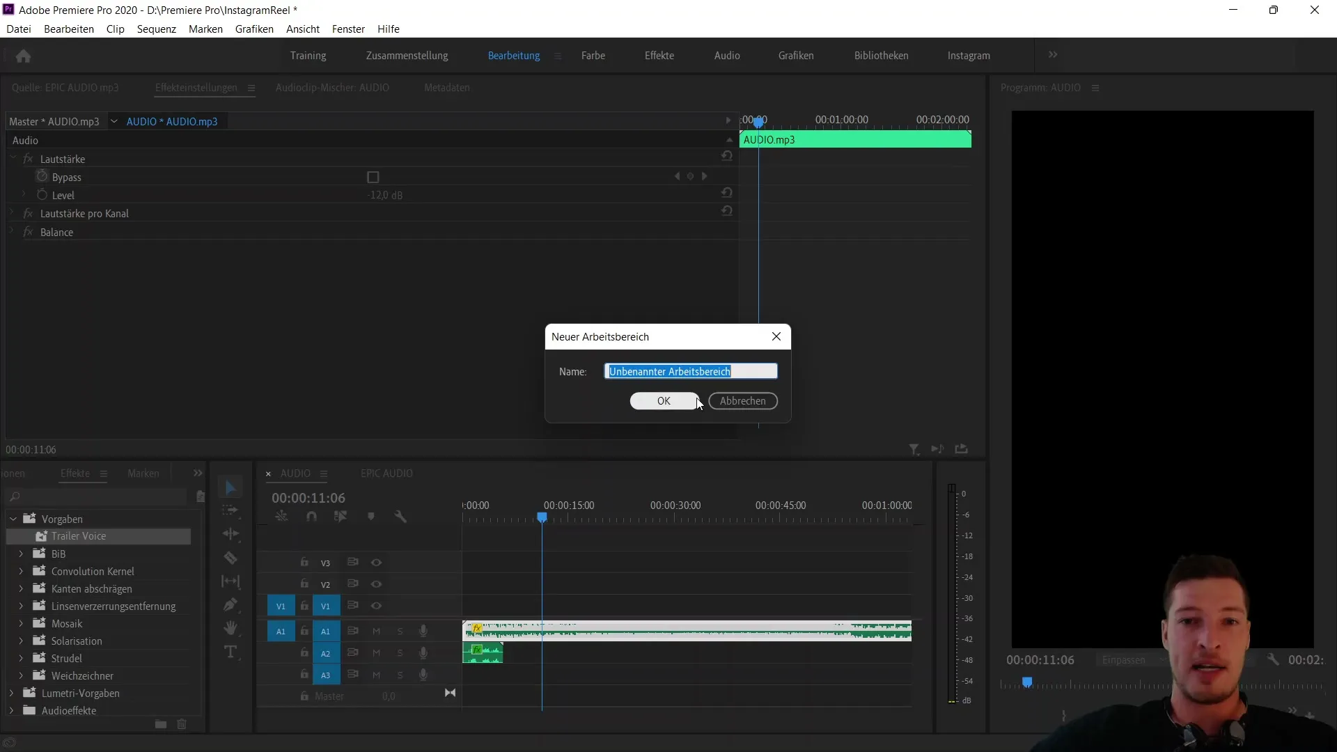 Area kerja optimal untuk video berformat vertikal di Adobe Premiere Pro CC