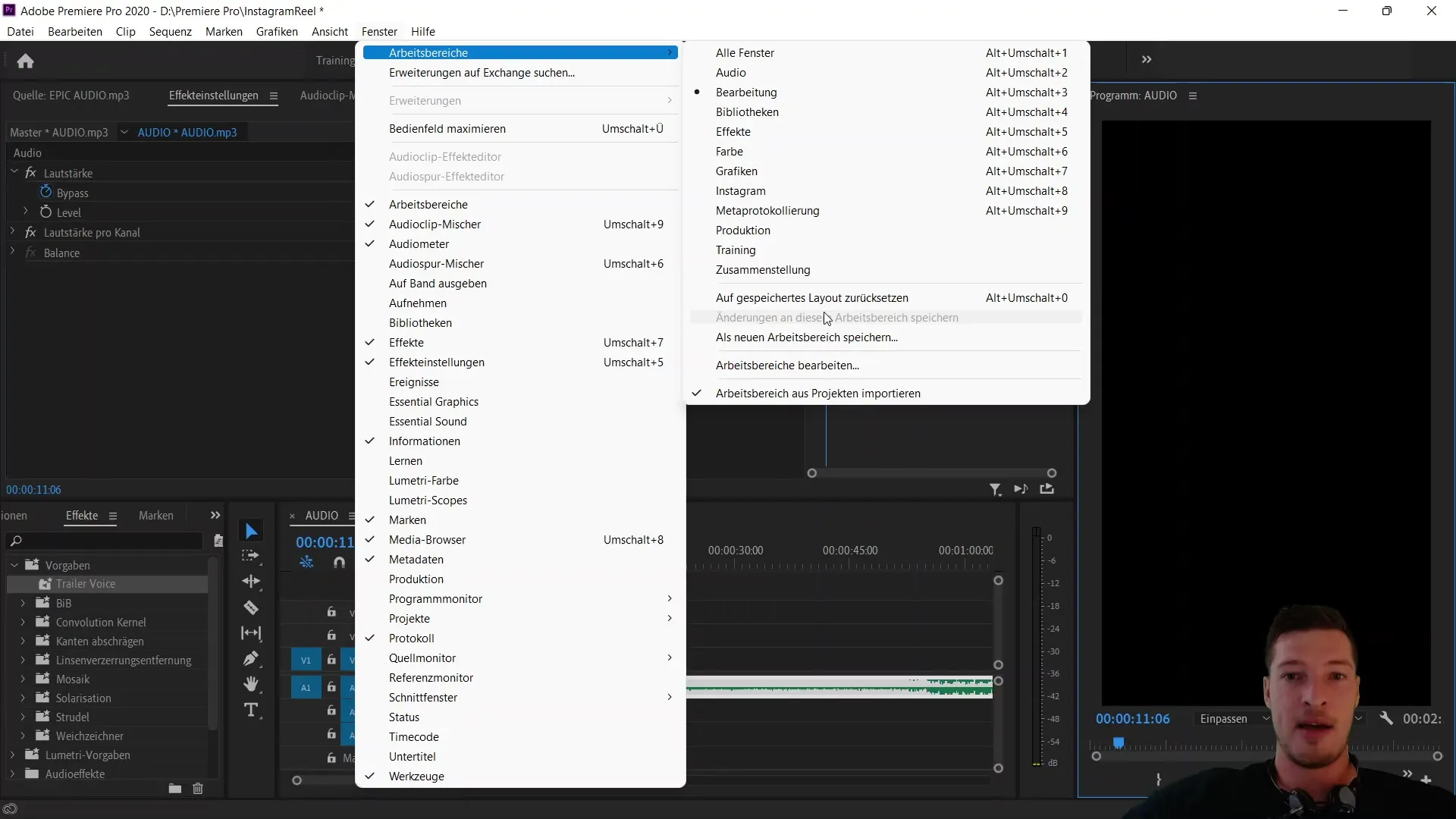 Area kerja optimal untuk video vertikal di Adobe Premiere Pro CC