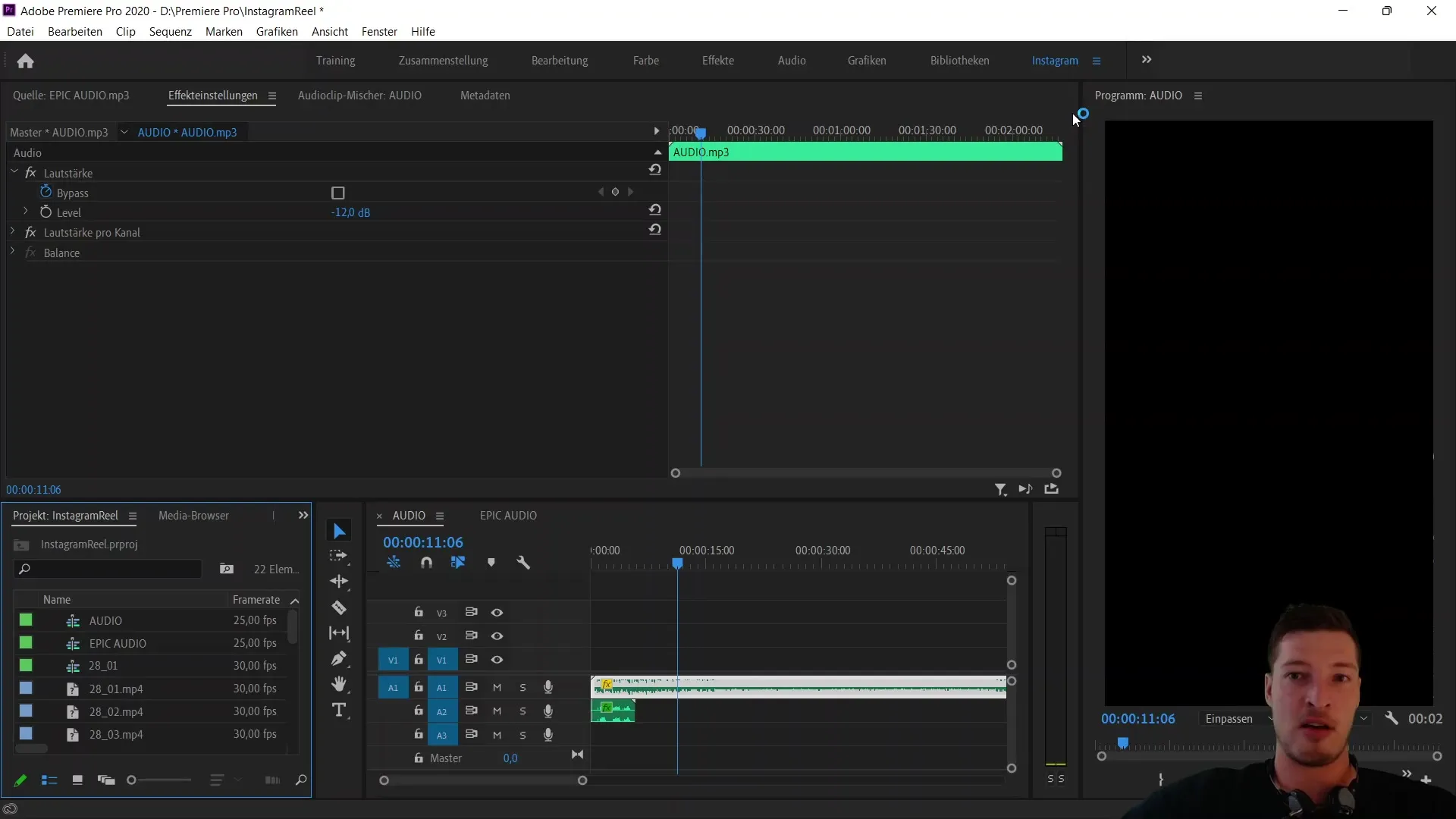 Area kerja optimal untuk video berdiri di Adobe Premiere Pro CC