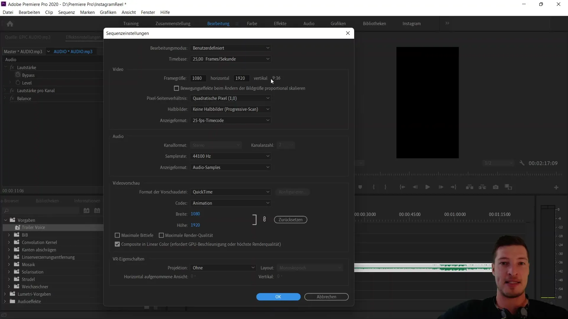 Area kerja optimal untuk video tegak lurus di Adobe Premiere Pro CC