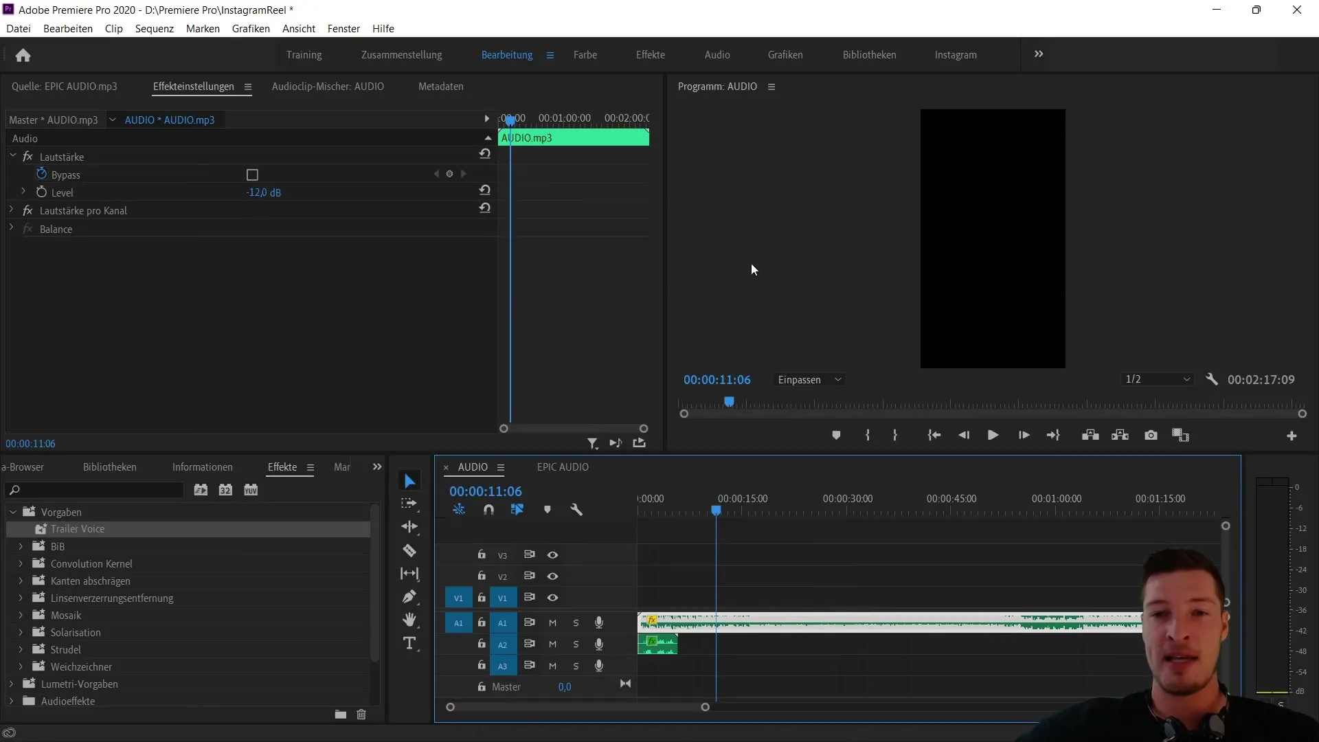 Area kerja optimal untuk video berdiri di Adobe Premiere Pro CC