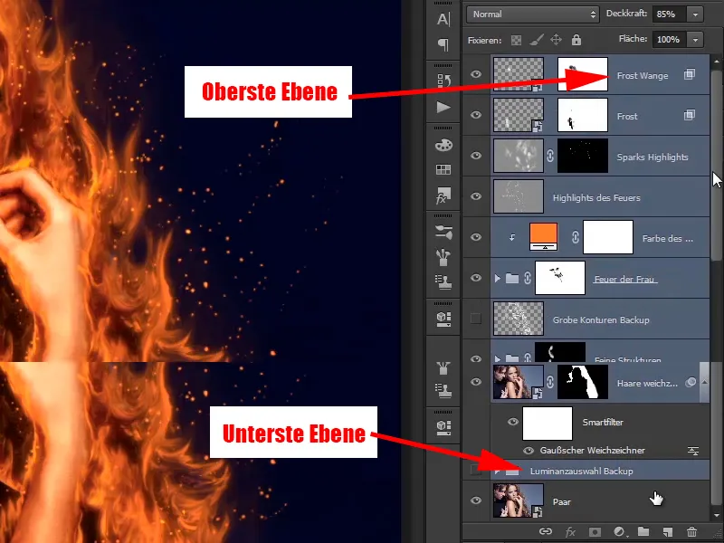 Composición en Photoshop - Fuego y hielo - Parte 06: Chispas y escarcha