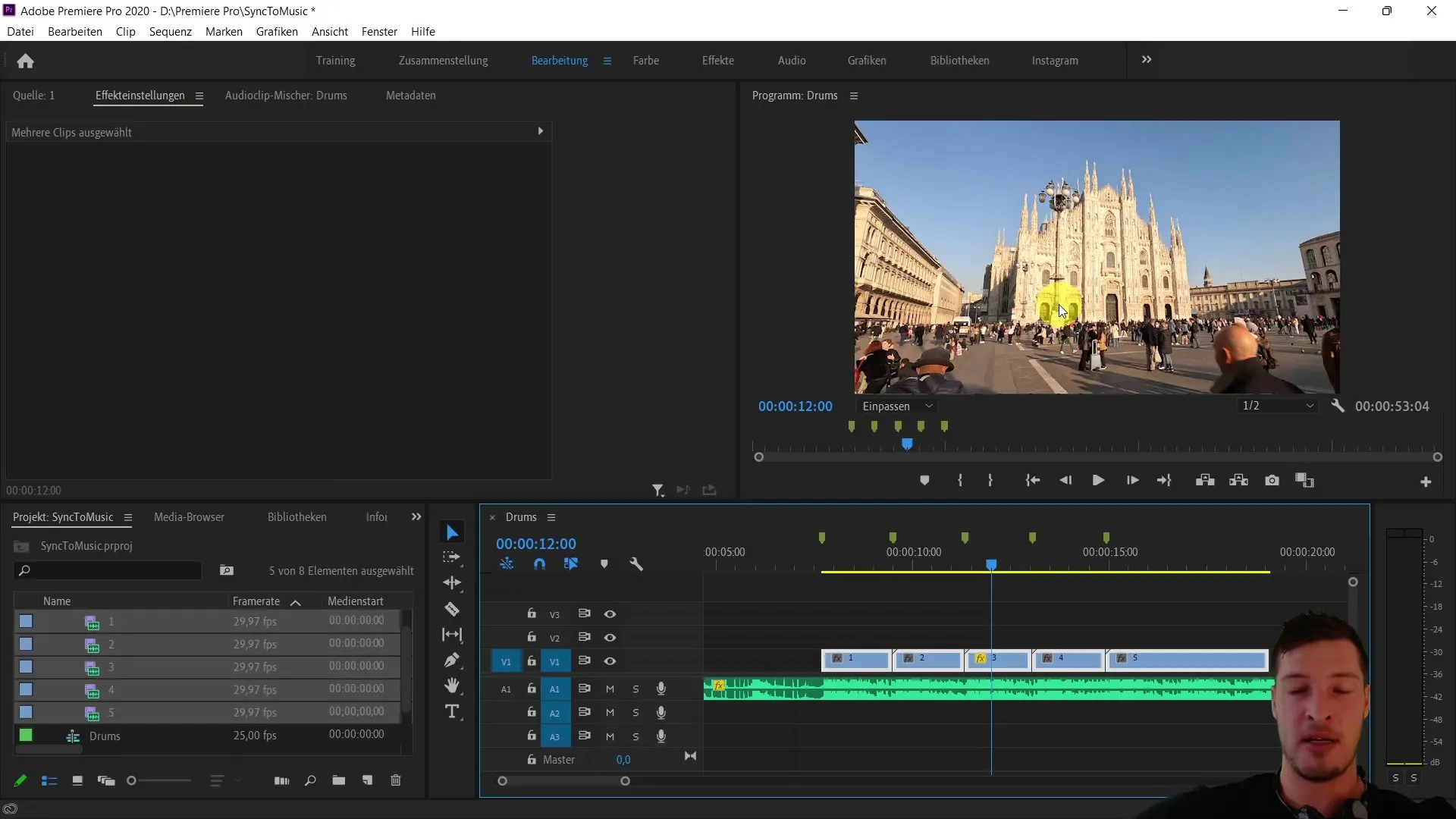 Videoleikkeiden nopea synkronointi Adobe Premiere Pro CC:ssä