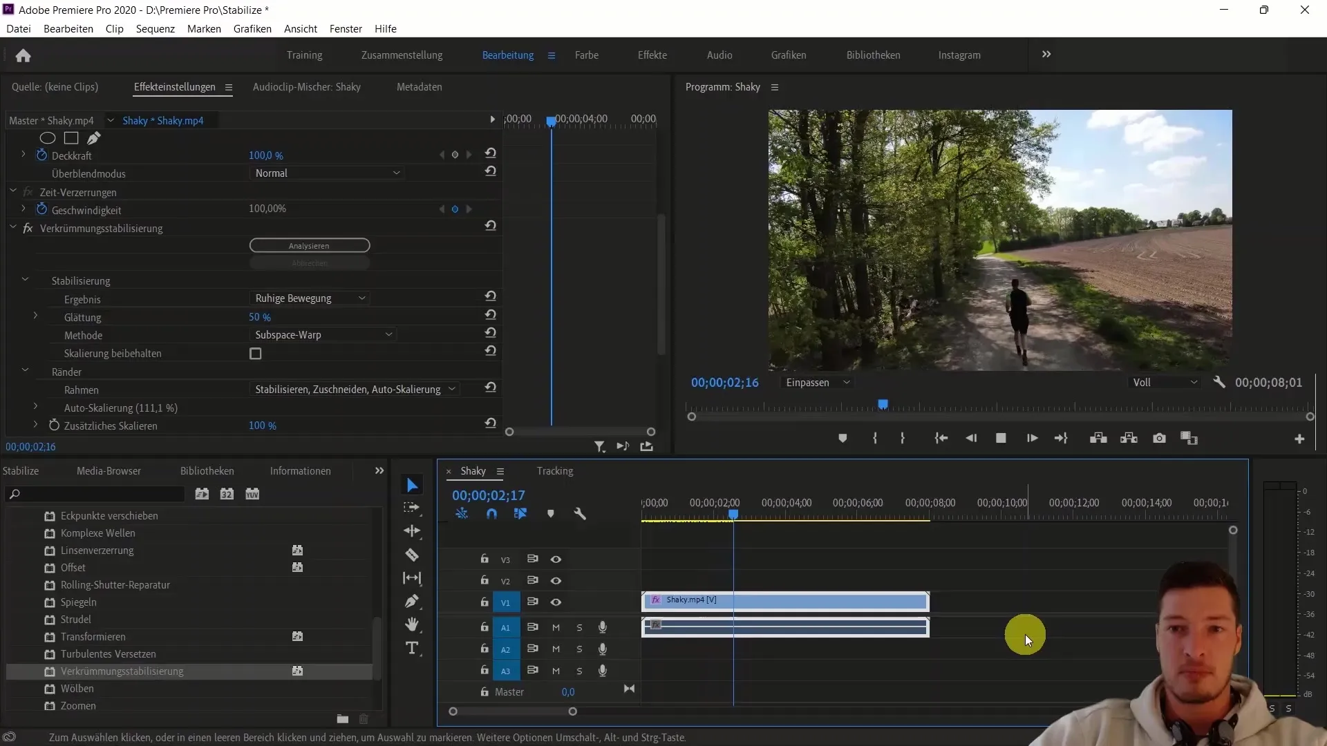 Stabilisasi gambar yang efektif di Adobe Premiere Pro CC