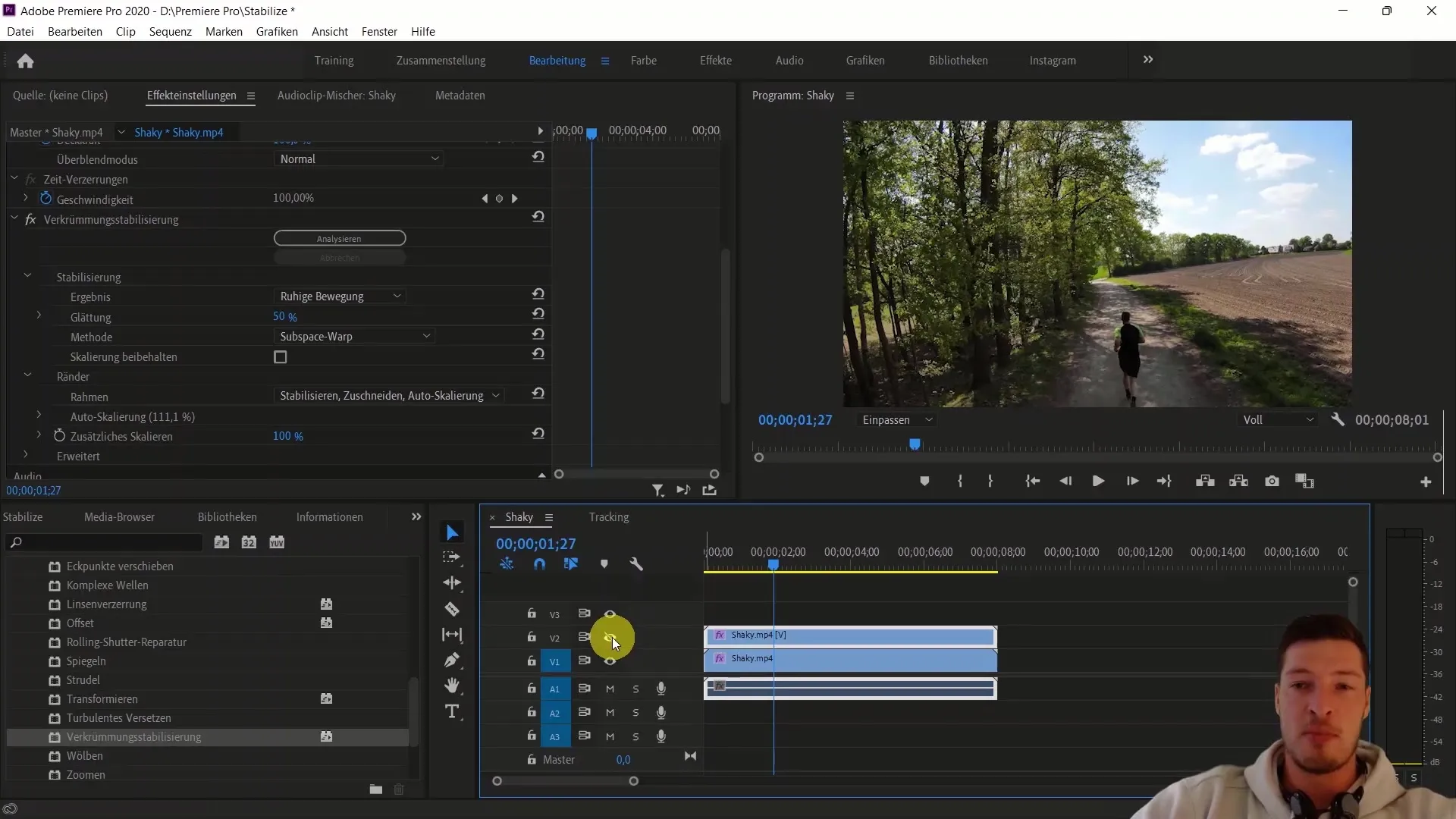 Stabilisasi gambar yang efektif di Adobe Premiere Pro CC