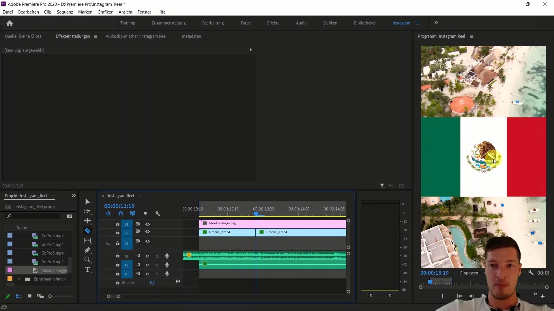 Edición de video con Adobe Premiere Pro: Insertar la bandera mexicana y utilizar el efecto de mate de seguimiento