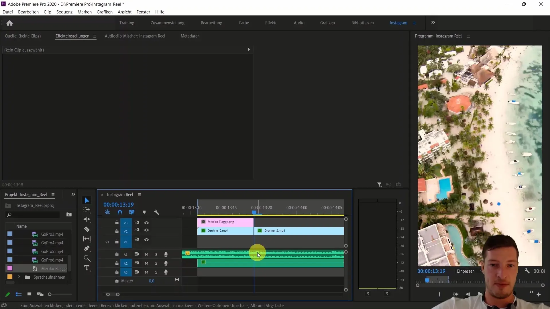 Mengedit video dengan Adobe Premiere Pro: Menyisipkan bendera Meksiko dan menggunakan efek Track Matte