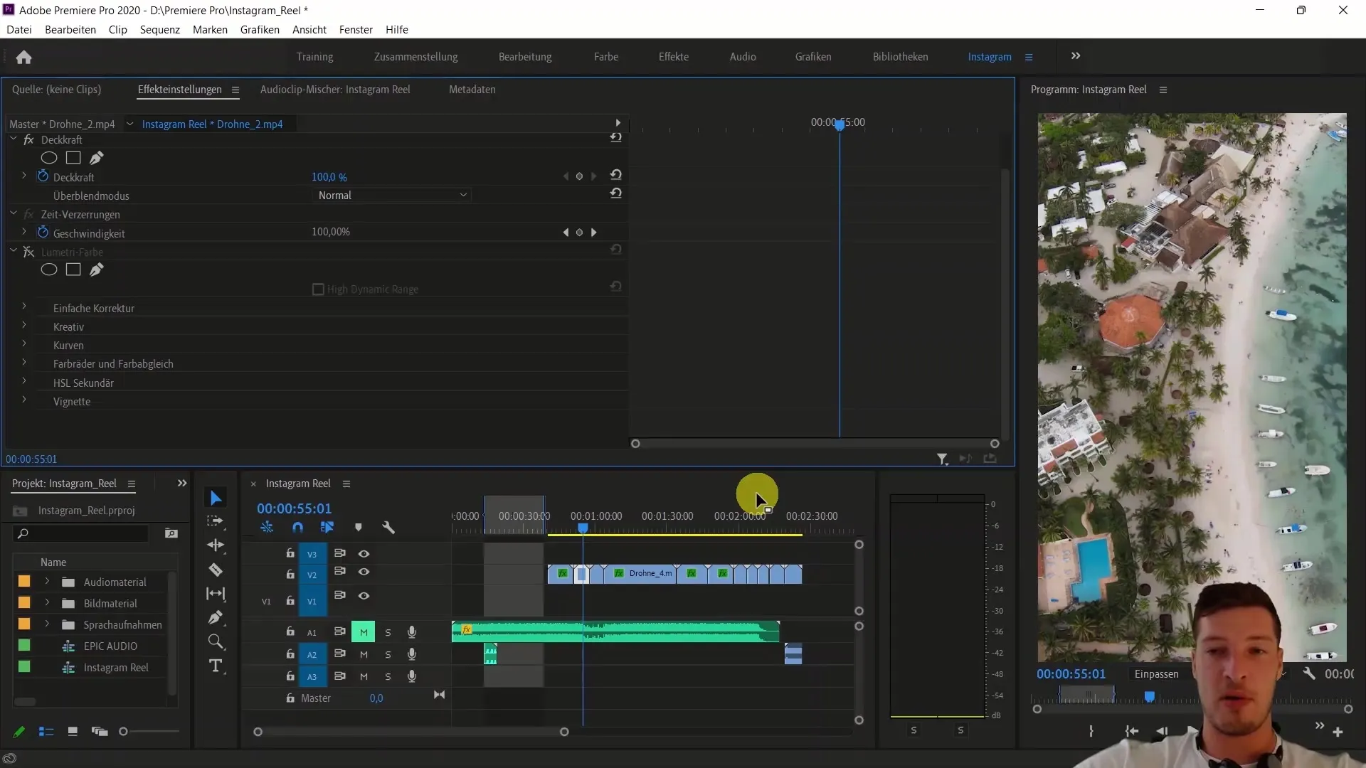 Mengedit video dengan Adobe Premiere Pro: Menyisipkan bendera Meksiko dan menggunakan efek Track Matte