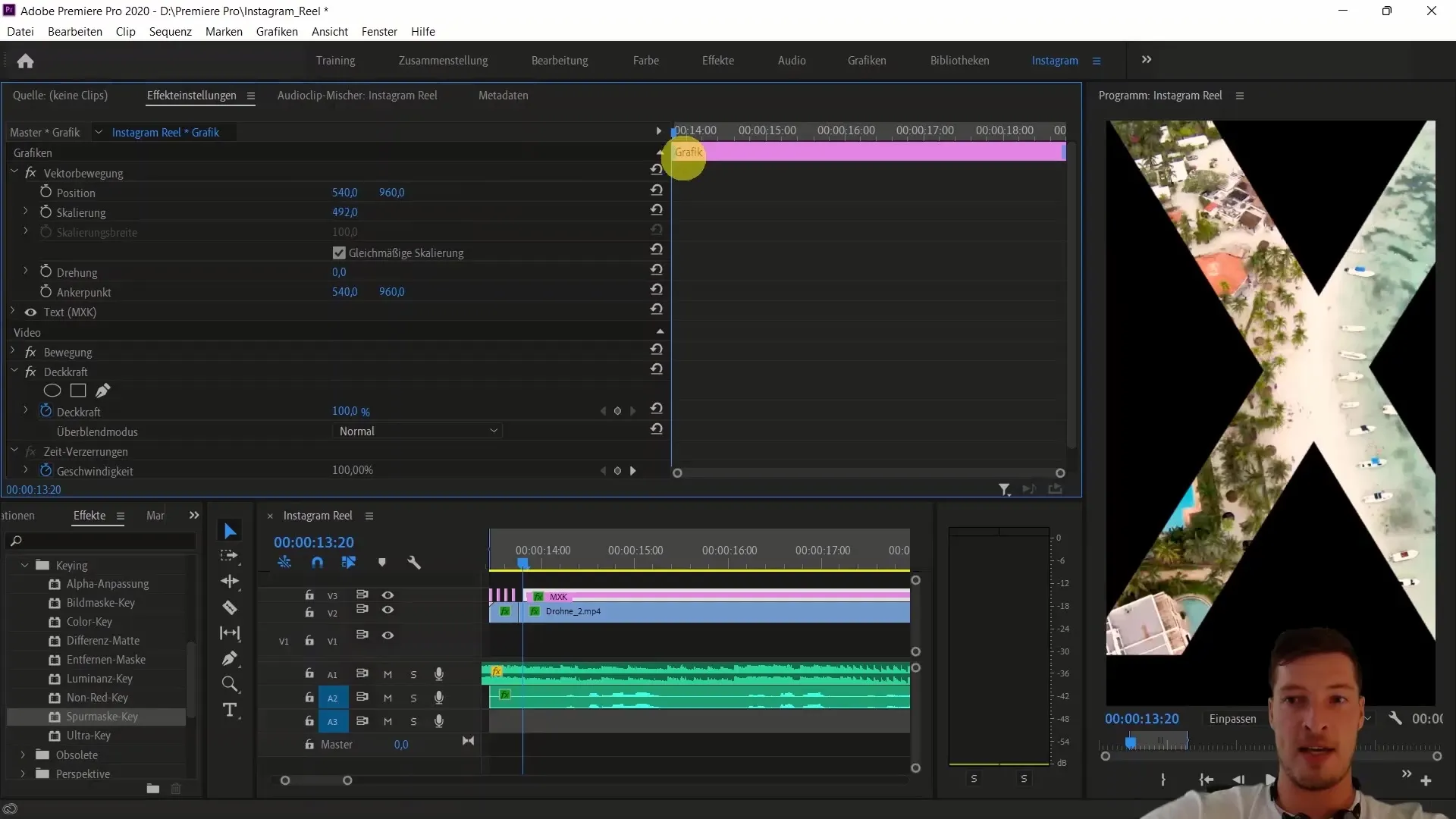 Mengedit video dengan Adobe Premiere Pro: Menyisipkan bendera Meksiko dan menggunakan efek Track Matte