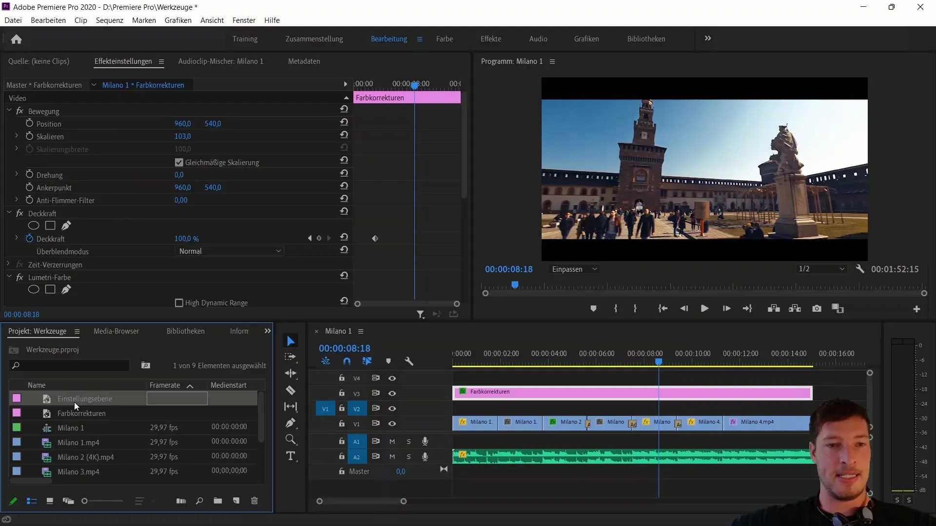 Galimi koregavimo sluoksnių naudojimo būdai programoje "Adobe Premiere Pro CC