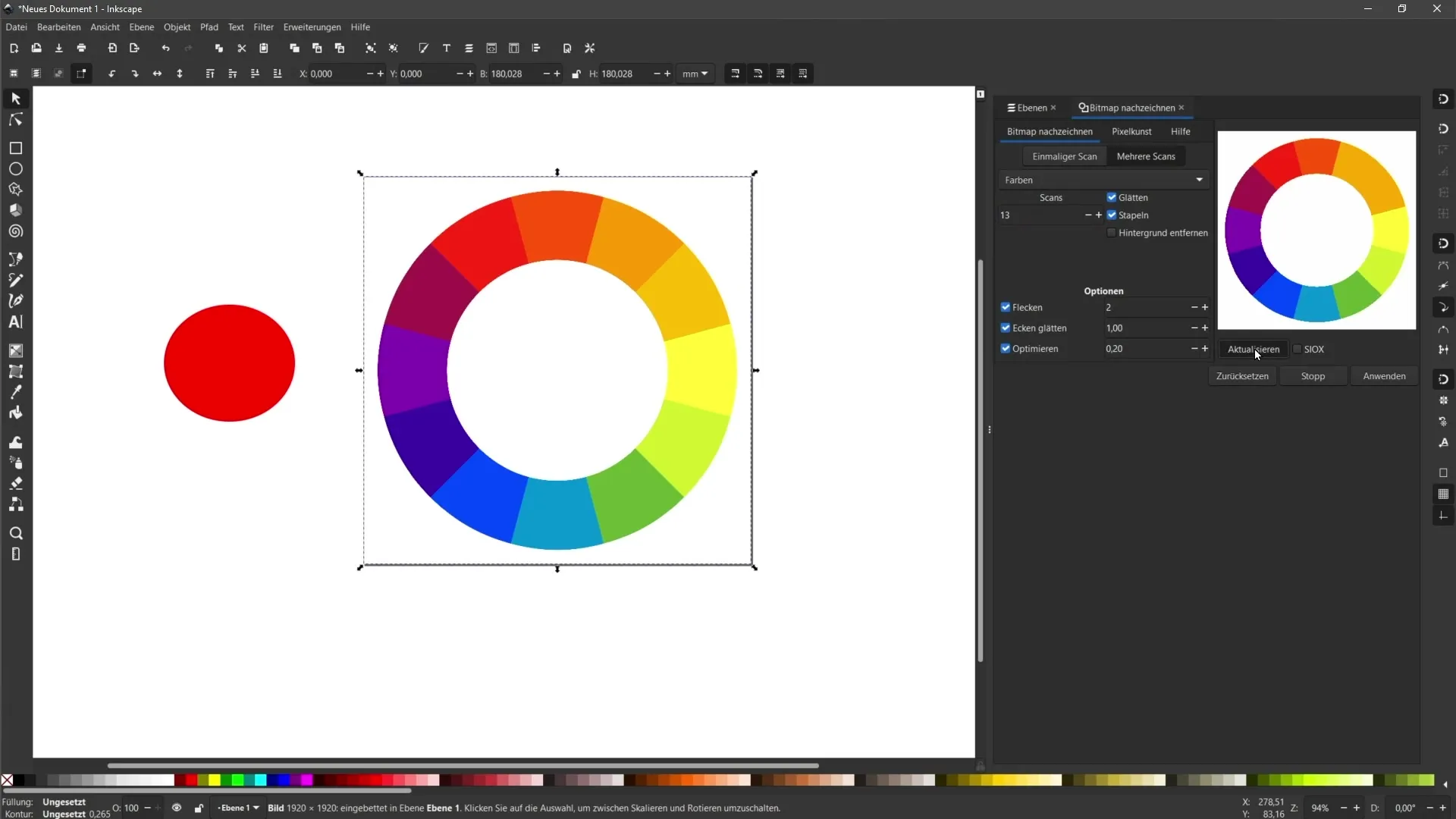 Vektorisierung mehrfarbiger Pixelgrafiken in Inkscape