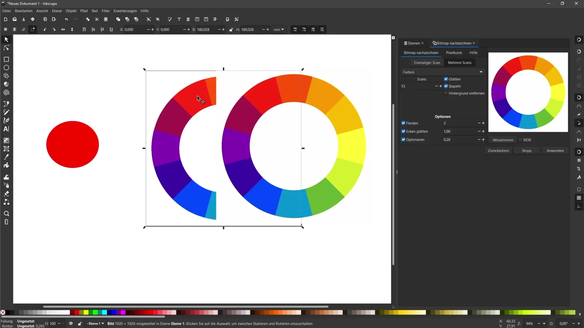 Vektorisierung mehrfarbiger Pixelgrafiken in Inkscape