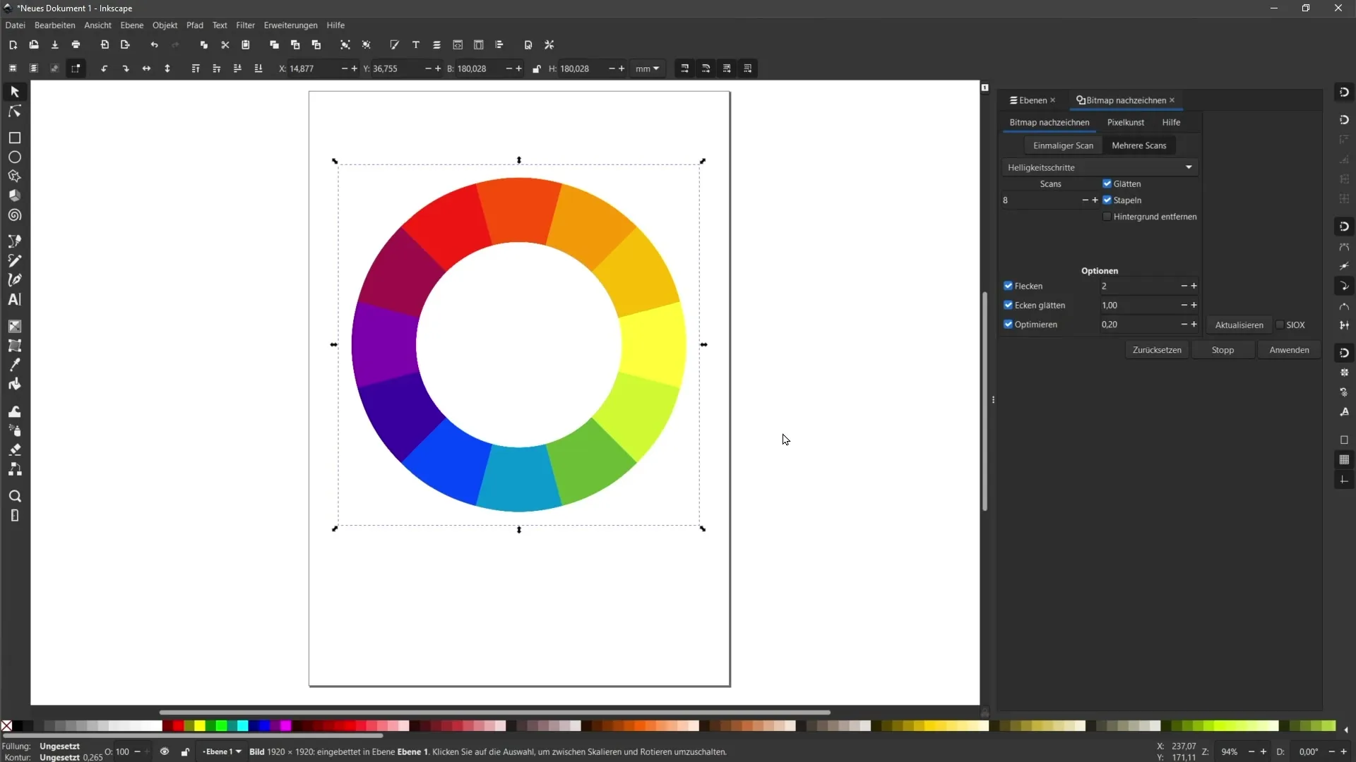 Vektorisierung mehrfarbiger Pixelgrafiken in Inkscape