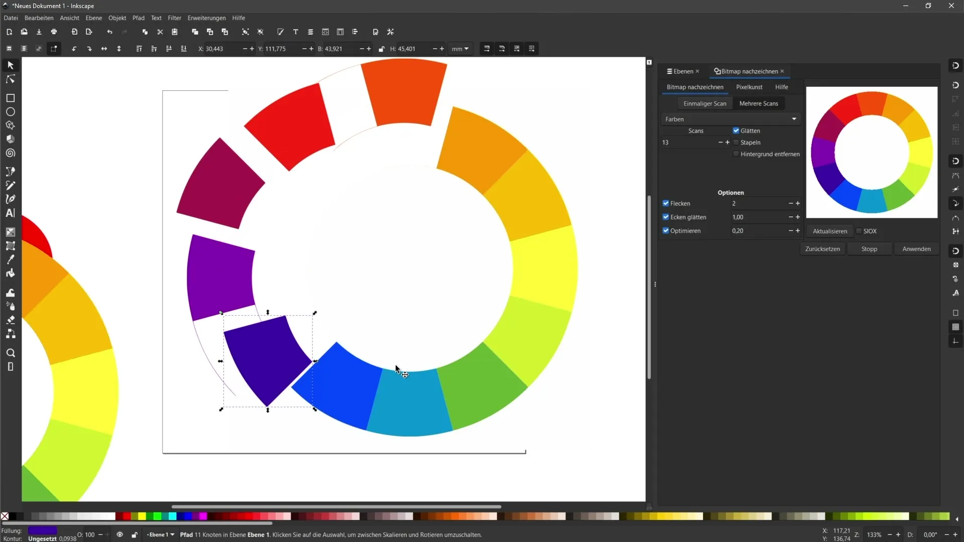 Vektorizace vícebarevných pixelových obrázků v programu Inkscape