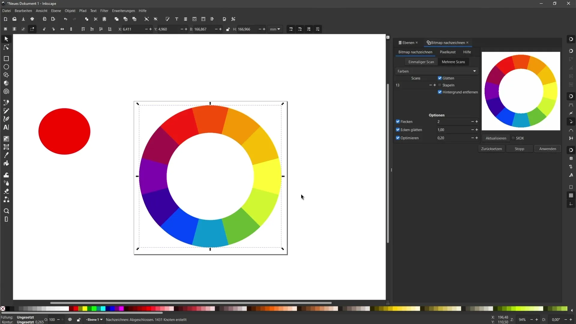 Vektorisierung mehrfarbiger Pixelgrafiken in Inkscape