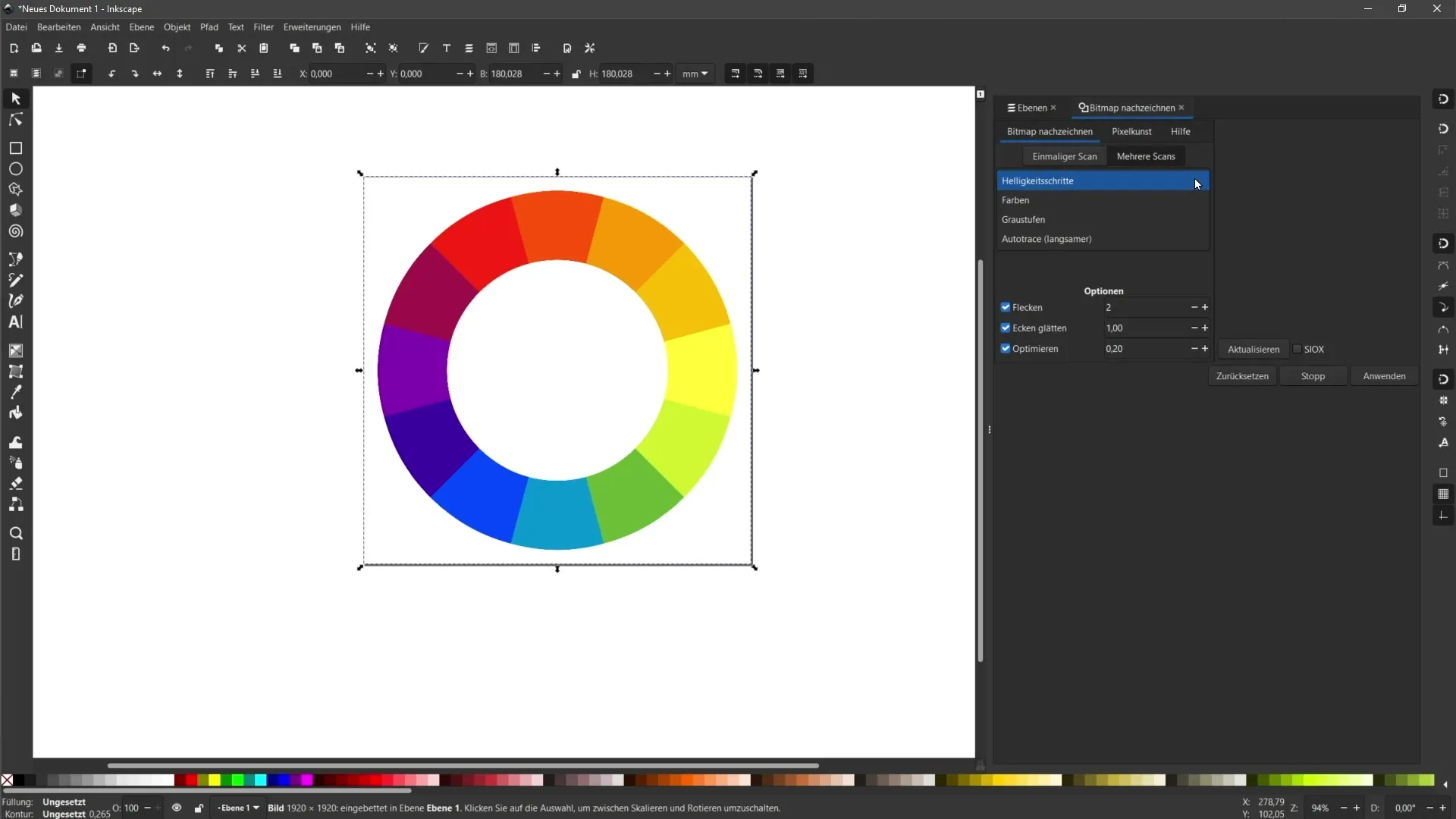 Vektorisierung mehrfarbiger Pixelgrafiken in Inkscape