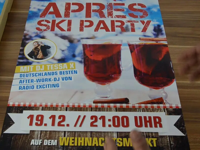 Projektowanie plakatu formatu DIN A2 jednostronnie drukowanego - Après-Ski-Party.