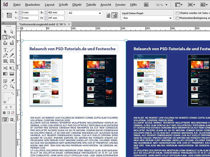 Orodje za strani v programu InDesign