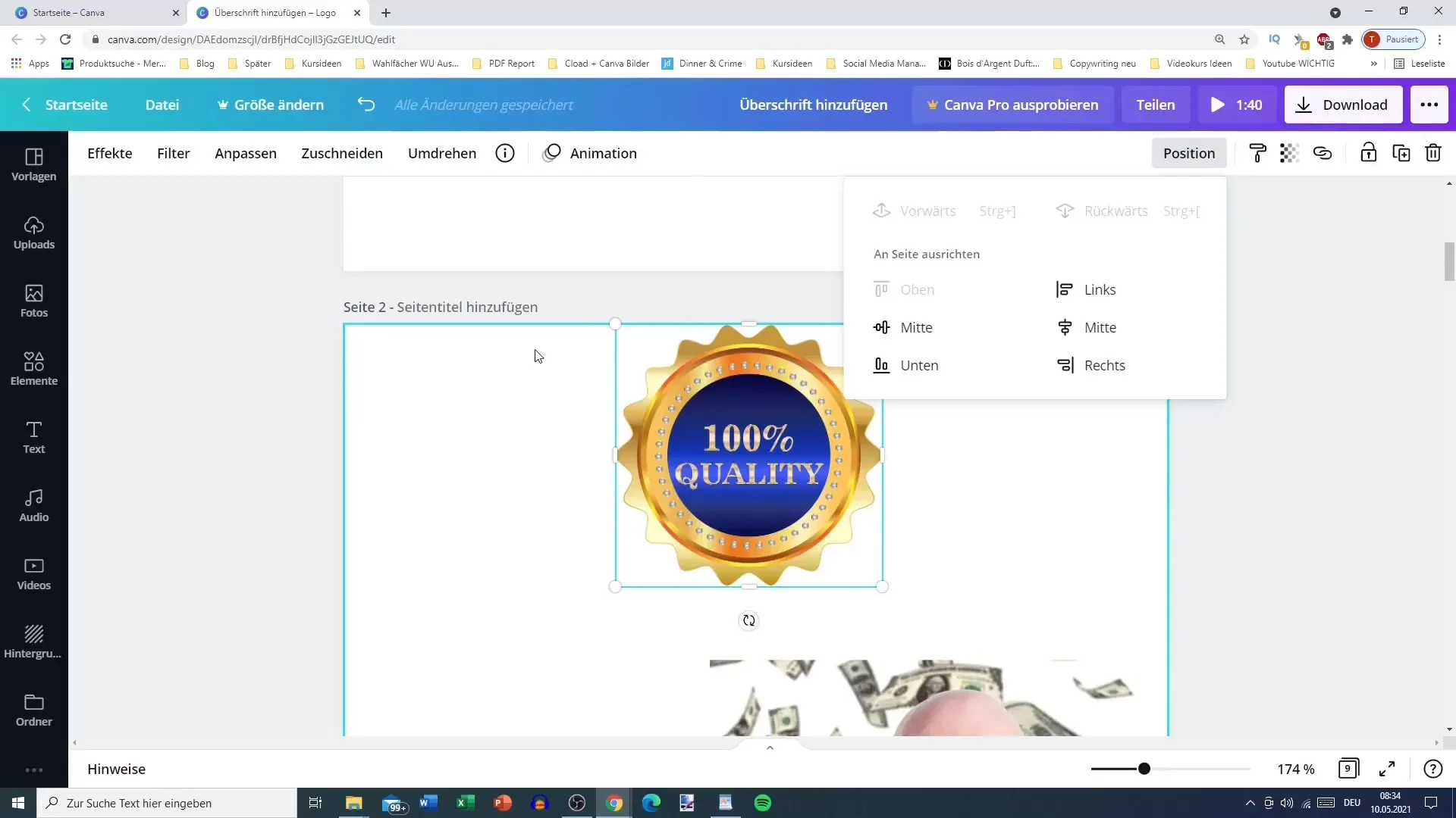 Utilização eficiente do posicionamento e da transparência no Canva