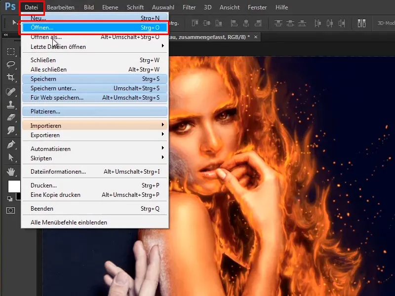 Menggabungkan Photoshop - Api dan Es - Bagian 07: Menempatkan api nyata di gambar