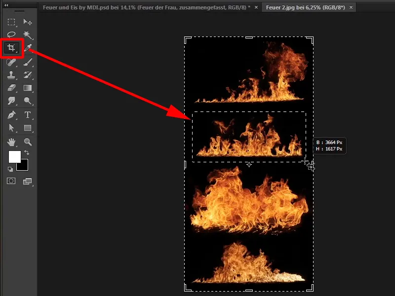 Komposisi Photoshop - Api dan Es - Bagian 07: Meletakkan api nyata di dalam gambar