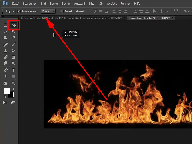 Menyusun Photoshop - Api dan Es - Bagian 07: Meletakkan api sungguhan di dalam gambar