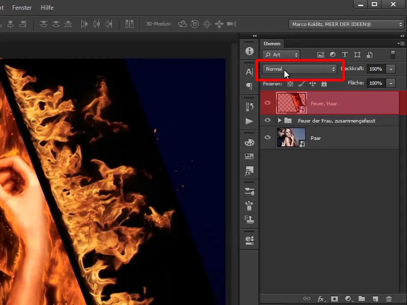 Menggabungkan Photoshop - Api dan Es - Bagian 07: Menempatkan api asli di gambar