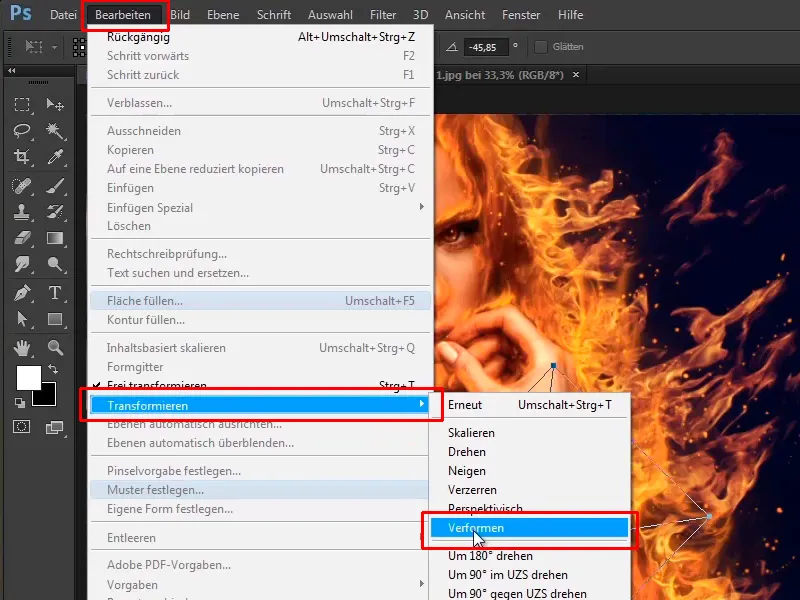 Menempatkan api sungguhan ke dalam gambar - Photoshop-Composing - Api dan Es - Bagian 07.