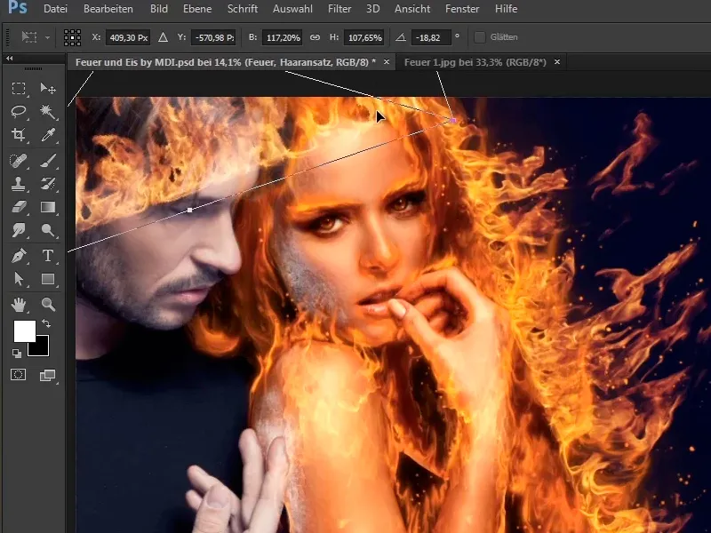 Photoshop compositing - Feu et glace - Partie 07 : Placer un vrai feu dans l'image