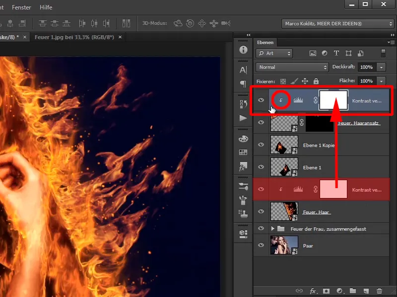 Memasukkan api sungguhan ke dalam gambar - Photoshop-Composing - Api dan Es - Bagian 07