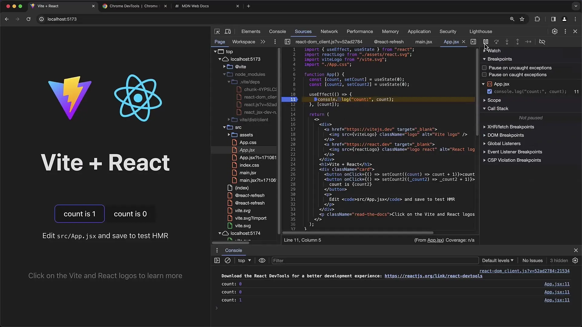 Ladění aplikace React s Chrome Developer Tools