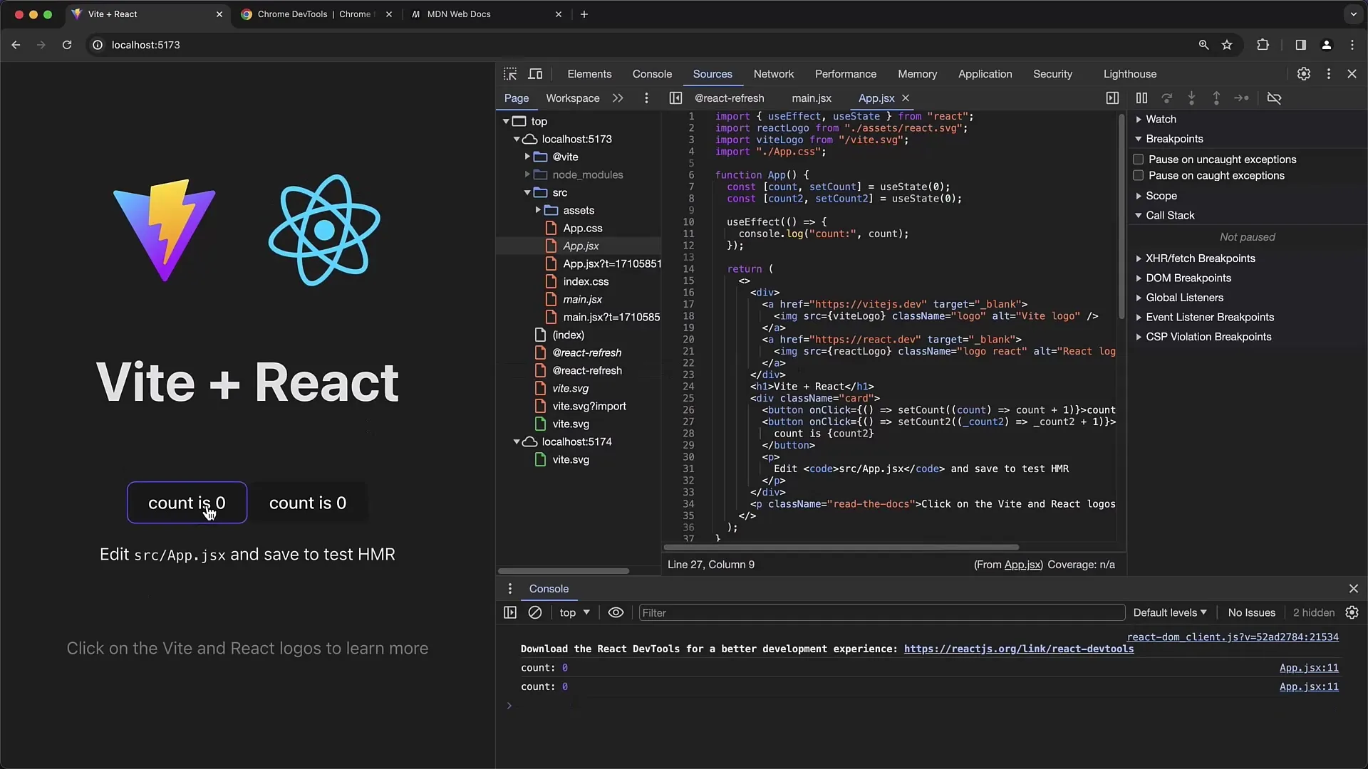 Ladenie React aplikácie pomocou nástrojov Chrome Developer Tools