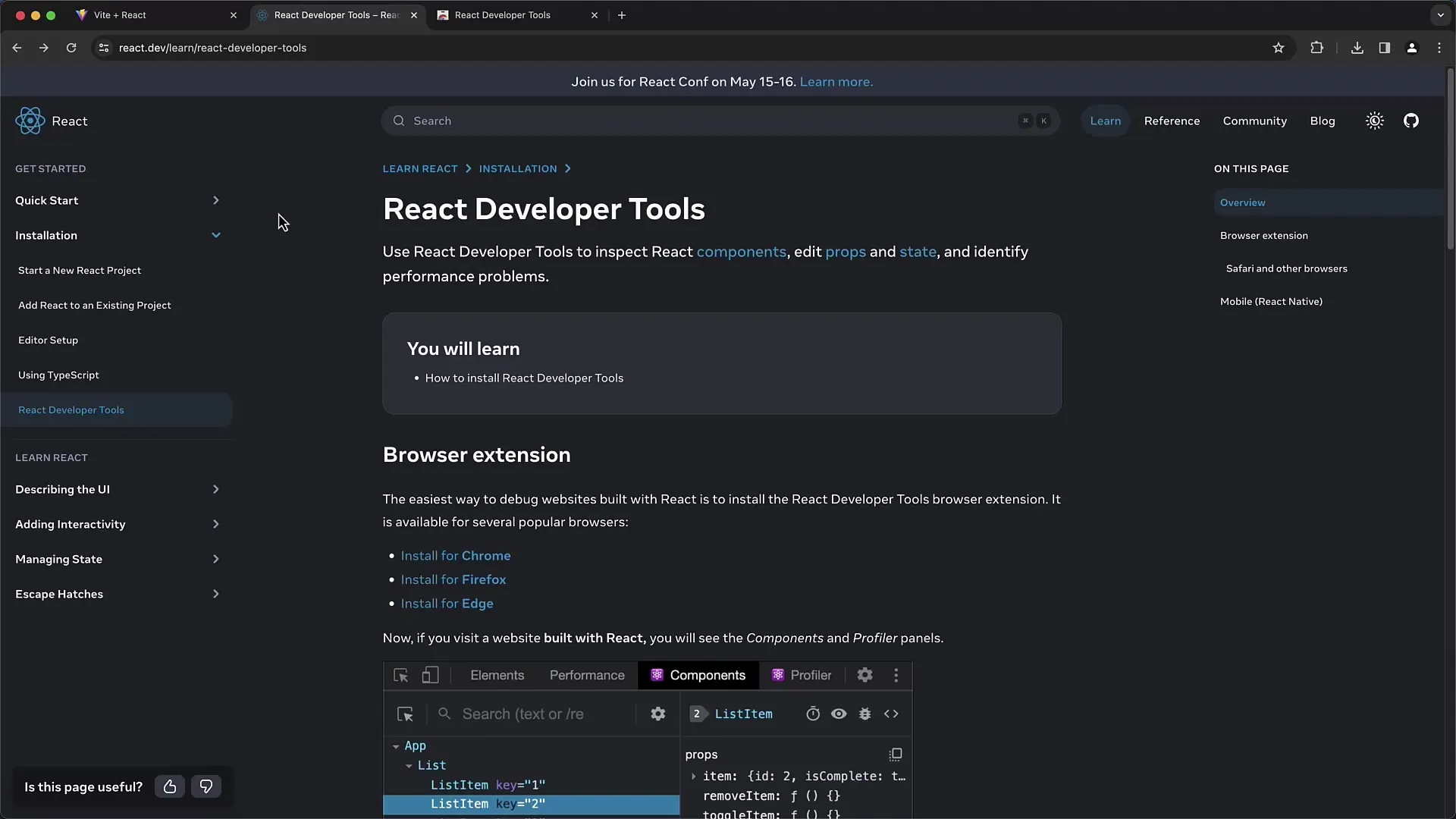 Efektīva React Developer Tools izmantošana Chrome pārlūkprogrammā