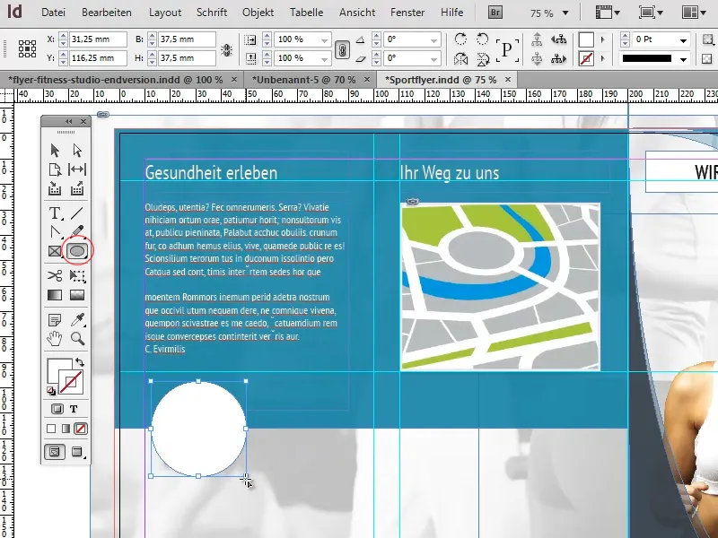 Design de panfleto em formato dobrável, com base num estúdio de desporto/fitness - Parte 3