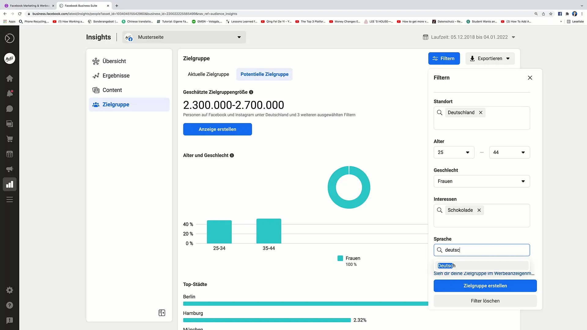 Målkedjeoptimering til Facebook-markedsføring med Audience Insights