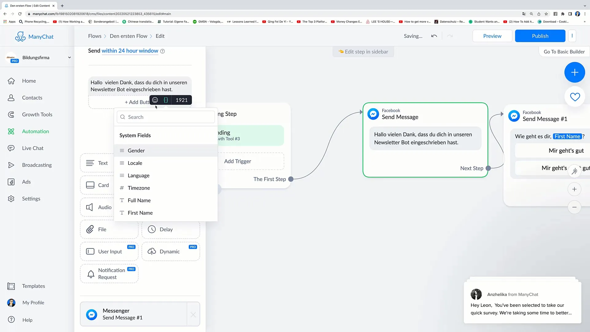 Implementing personalizations in flow messages successfully