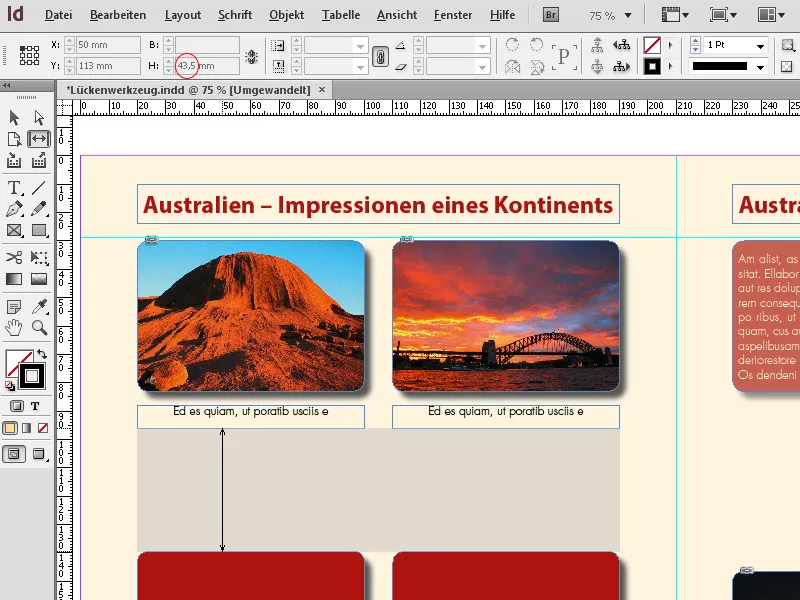 Das Lücken-Werkzeug in InDesign