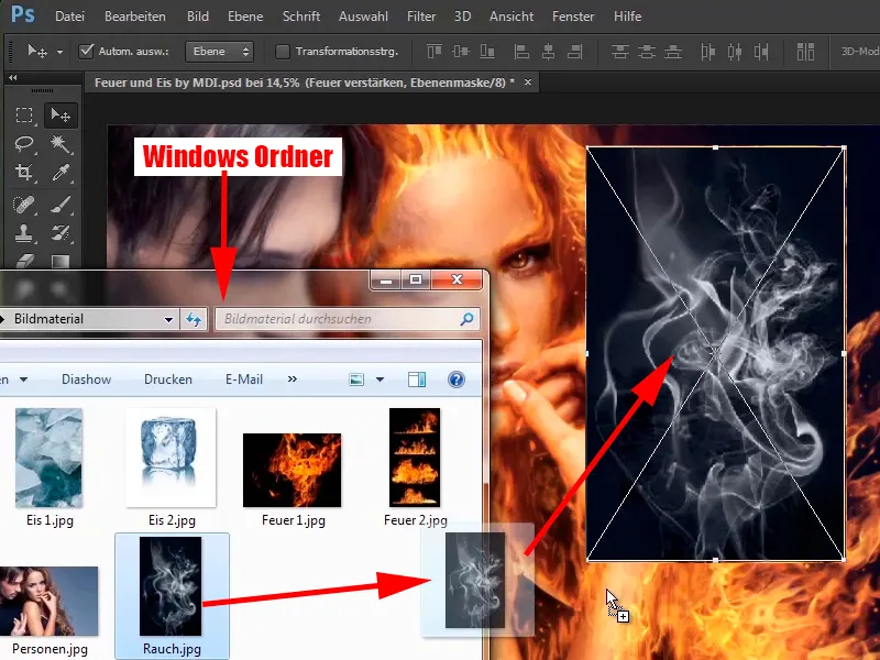 Photoshop-Composing - Api dan Es - Bagian 08: Di mana ada api, di situ ada asap.