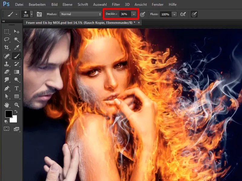 Fotografi komposisi Photoshop - Api dan Es - Bagian 08: Di mana ada api, di situ ada asap.