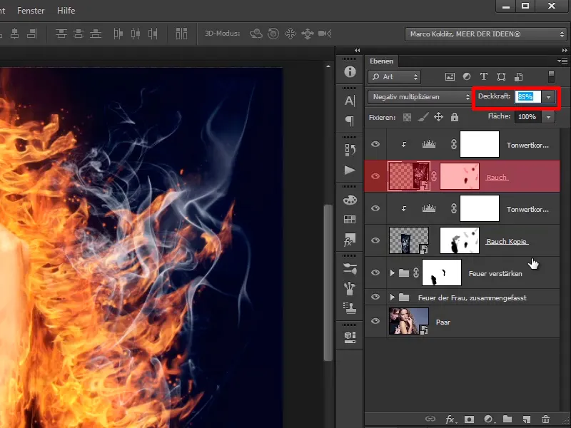 Foto komposit Photoshop - Api dan Es - Bagian 08: Di mana ada api, di situ ada asap.