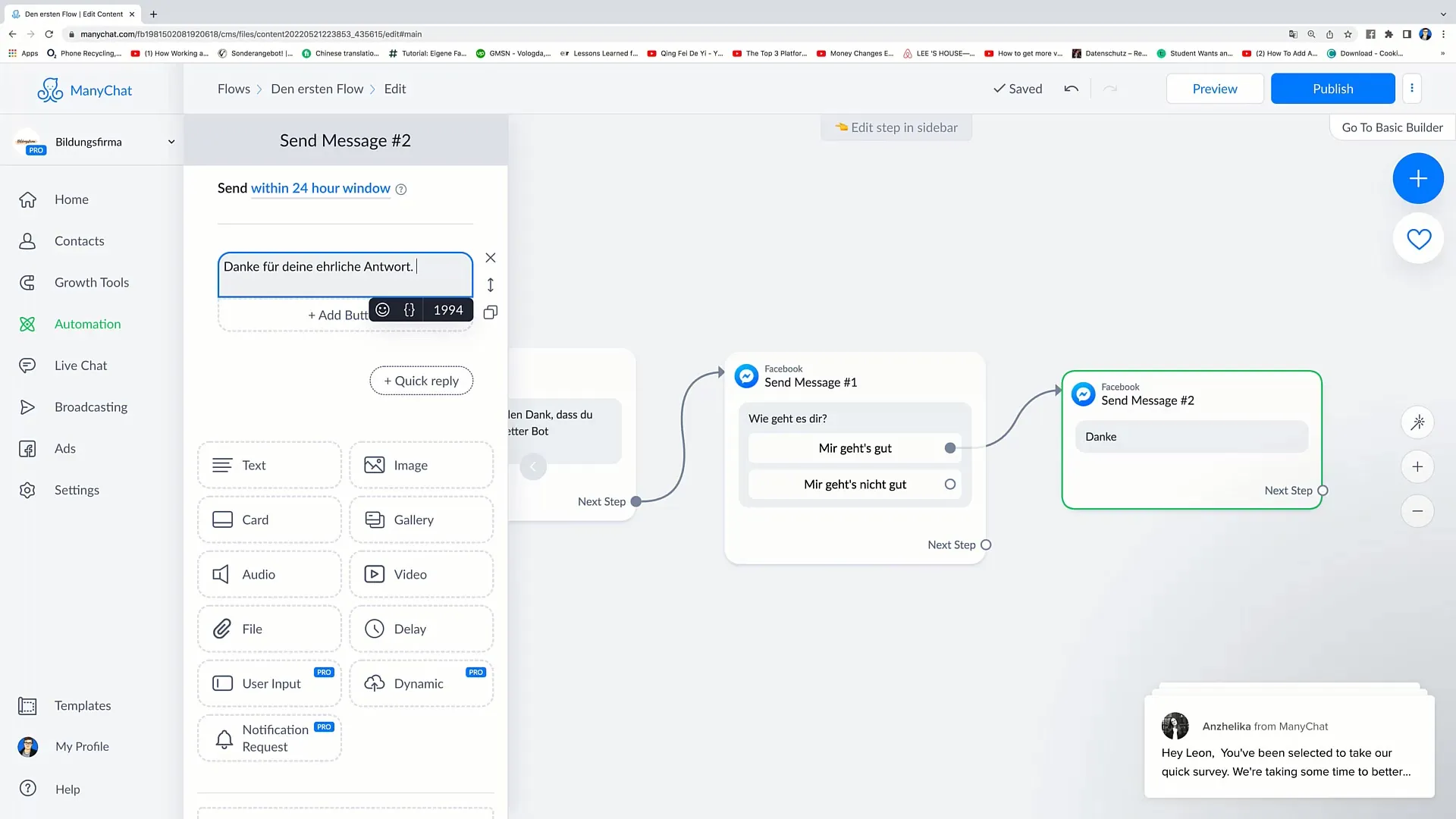 Assim adicionas mais passos ao teu fluxo de marketing no Facebook