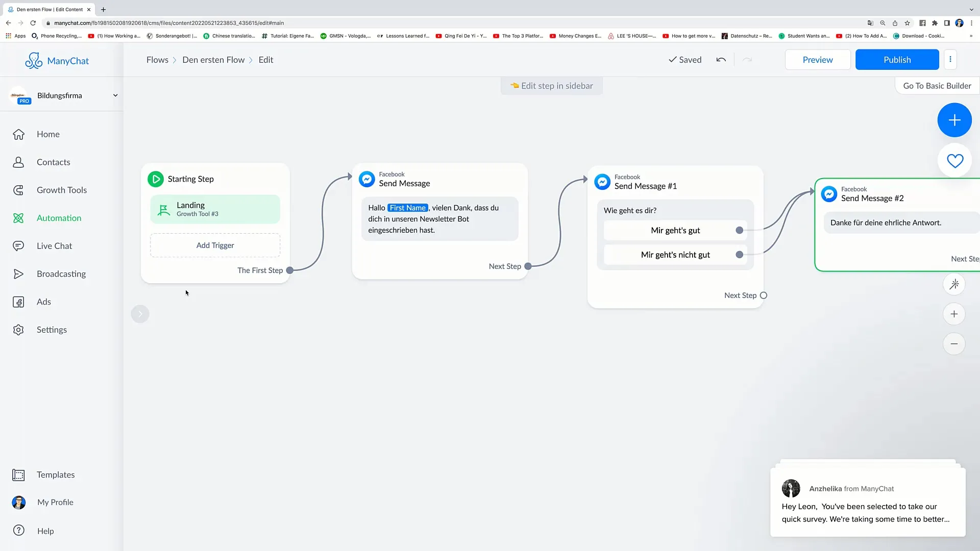 Assim adicionas mais passos ao teu fluxo de marketing no Facebook