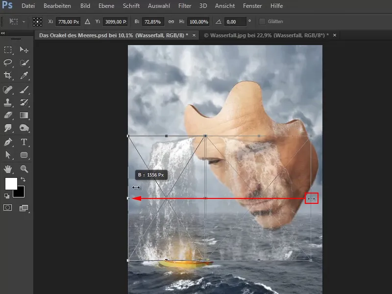 Photoshop Composing - The Oracle of the Sea - Part 08: Cropping and placing a waterfall