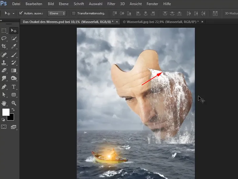 Photoshop Composing - The Oracle of the Sea - Part 08: Cropping and placing a waterfall