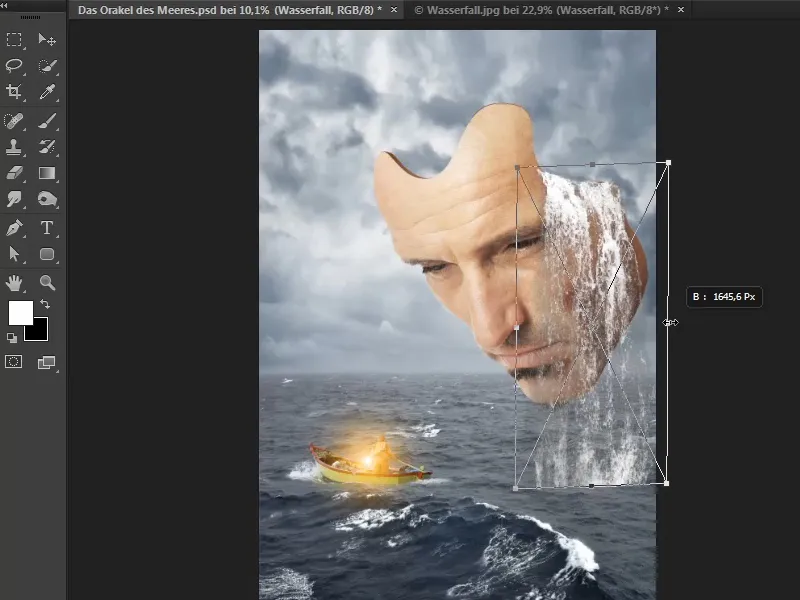 Photoshop Composing - The Oracle of the Sea - Part 08: Cropping and placing a waterfall