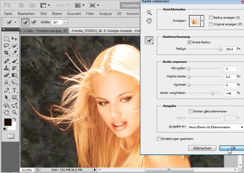 Nouvelles fonctionnalités dans Photoshop CS5 : amélioration des bords et masques intelligents.