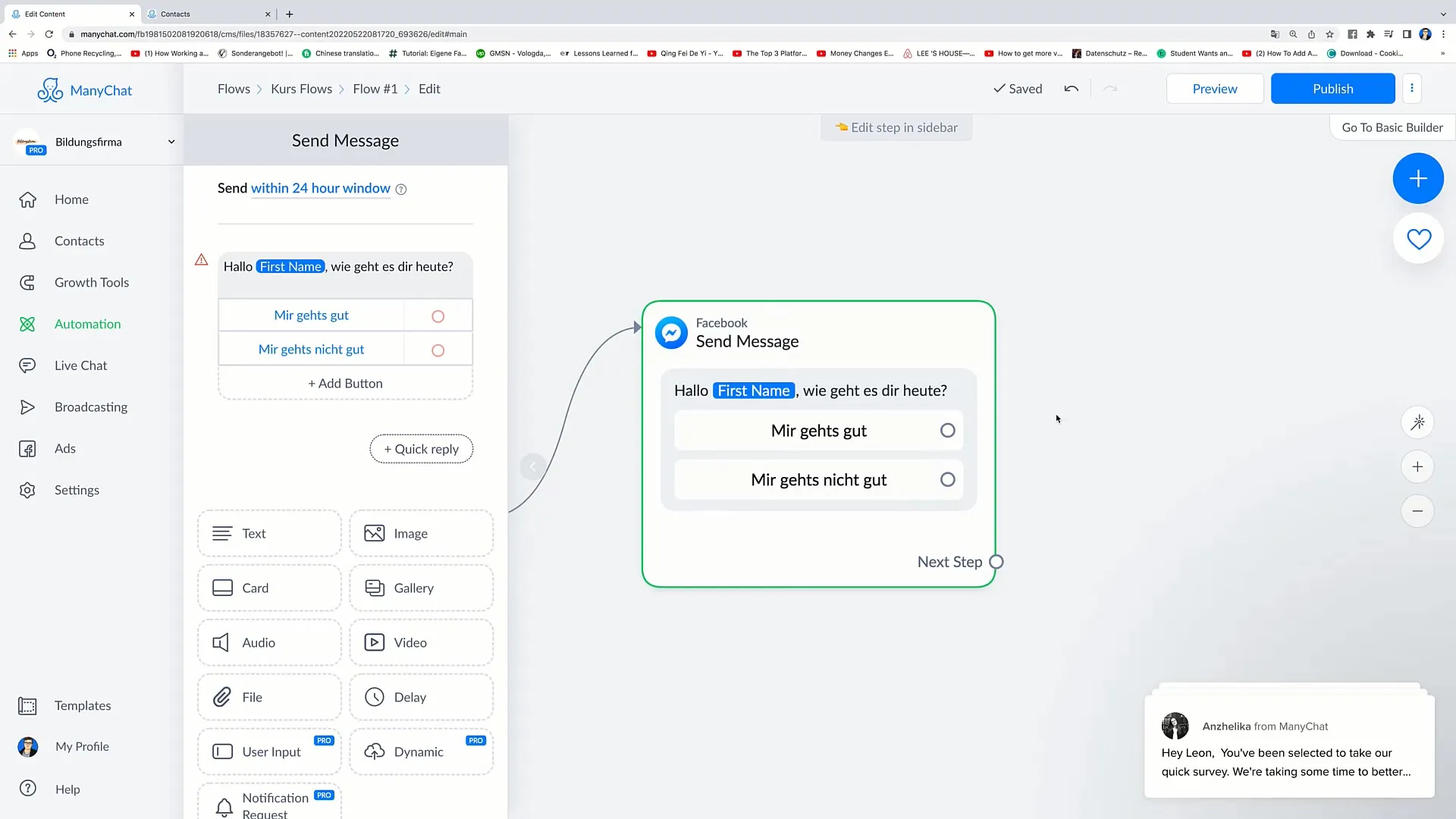 Creation of complex flows for successful Facebook marketing