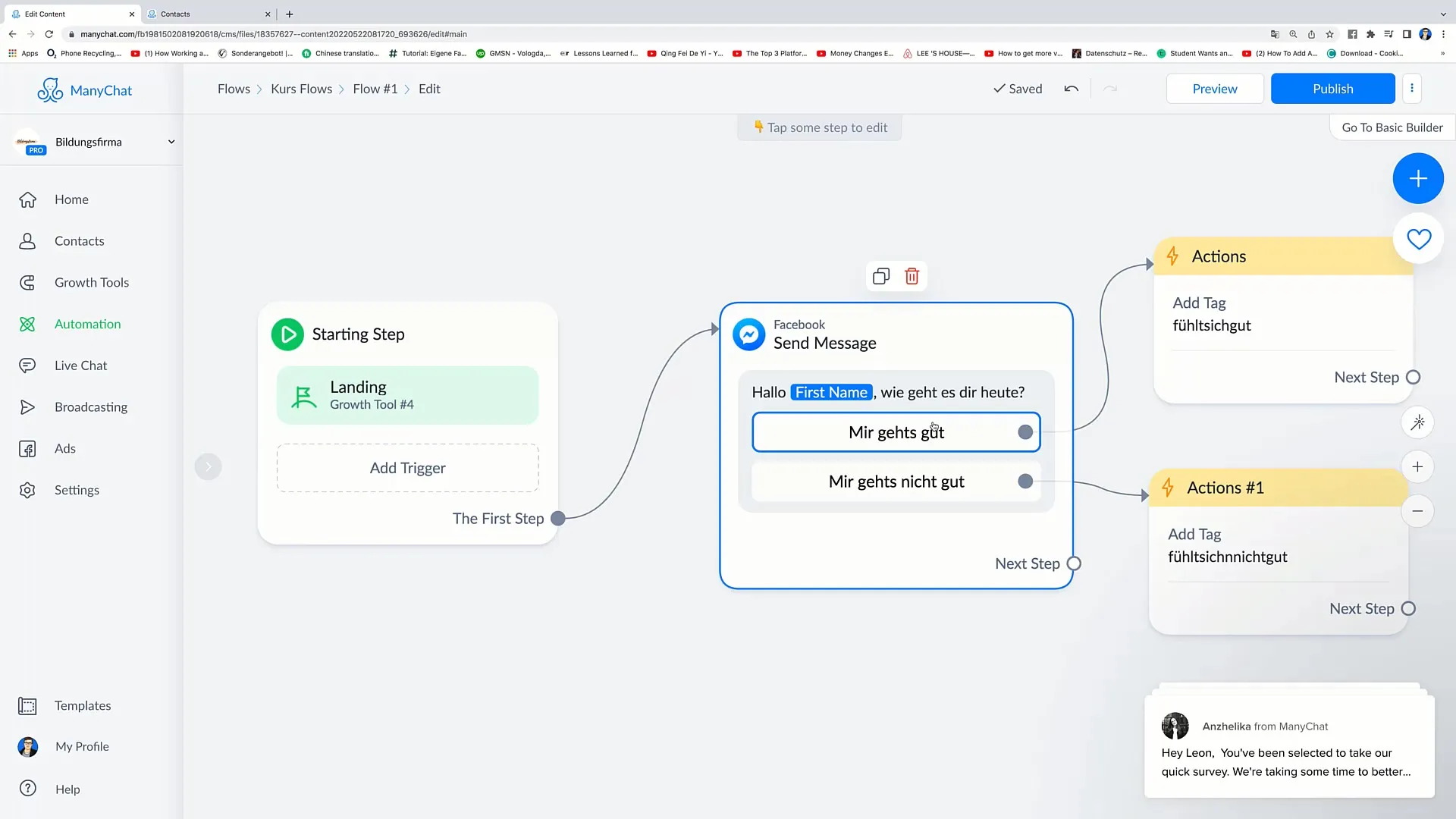 Creation of complex flows for successful Facebook marketing