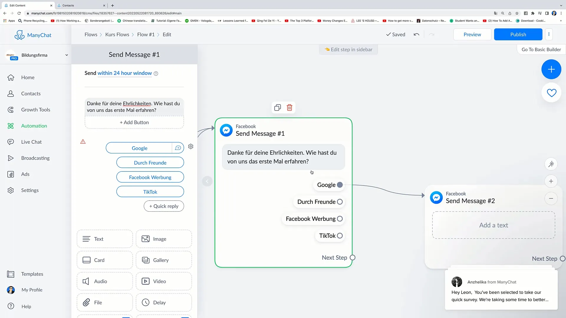 Creation of complex flows for successful Facebook marketing