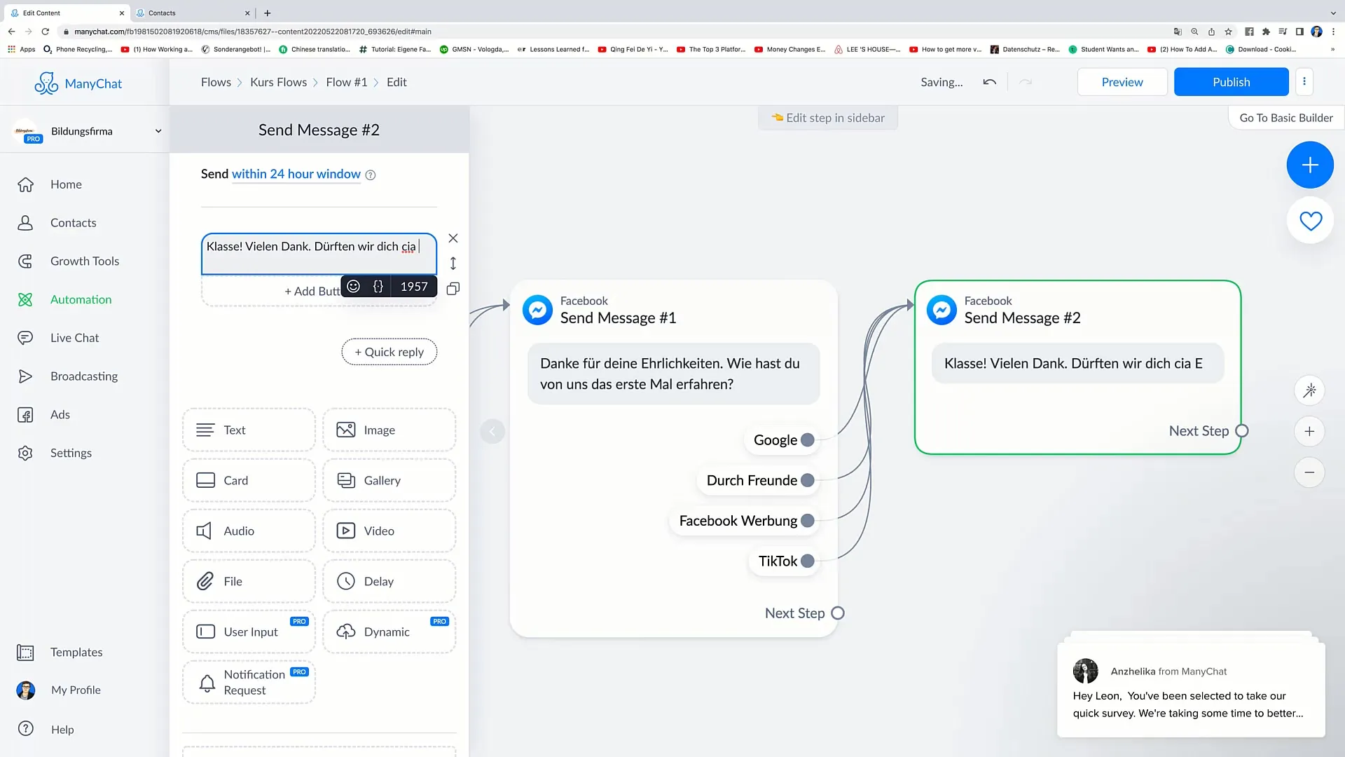 Creation of complex flows for successful Facebook marketing